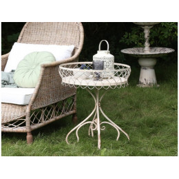 Cream Metal Side Table with Fil de Fer Edge Cream Metal Side Table with Fil de Fer Edge