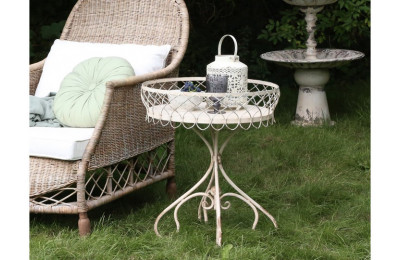 Cream Metal Side Table with Fil de Fer Edge