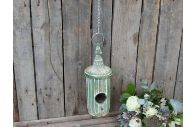 Distressed French Green Bird House with Hook Distressed French Green Bird House with Hook
