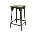 French Metal Stool with Wooden Seat