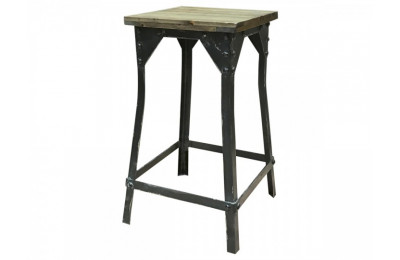 French Metal Stool with Wooden Seat
