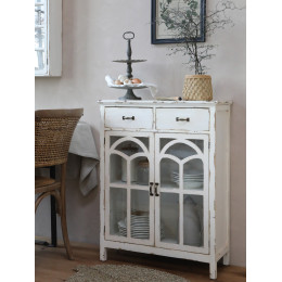 Distressed Off White Glass Door Chest with Drawers 