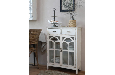 Distressed Off White Glass Door Chest with Drawers Distressed Off White Glass Door Chest with Drawers