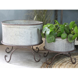 Large French Style Metal Flower Pot on Foot 