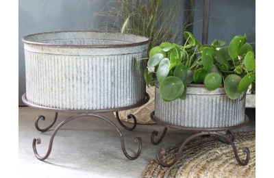 Large French Style Metal Flower Pot on Foot Large French Style Metal Flower Pot on Foot