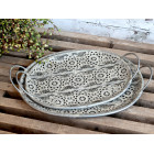 Set  of Two Cream Metal Trays with Handles