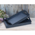 Set of Two Grey Metal Serving Trays