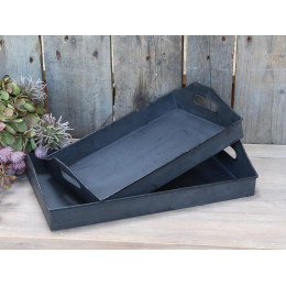 Set of Two Grey Metal Serving Trays Set of Two Grey Metal Serving Trays