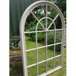 Large Distressed Cream Window Pane Arched Mirror