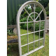 Large Distressed Cream Window Pane Arched Mirror