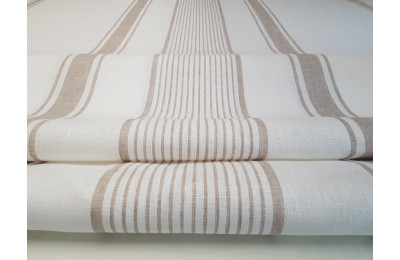 French Style 100% Linen Natural & White Stripe  Fabric Sample