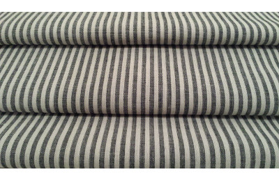 French Style 100% Linen Charcoal Black & Natural narrow stripe Fabric Sample