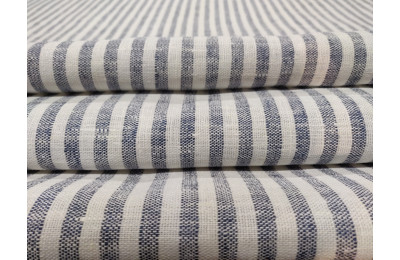 French Style 100% Linen Blue & White Narrow Stripe Sample