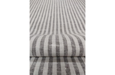 French Style 100%  Linen Grey & White Ticking stripe Sample