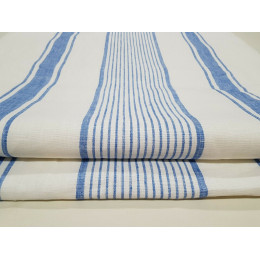 French Style Mediterranean 100% Linen Blue & White Stripe Fabric Sample