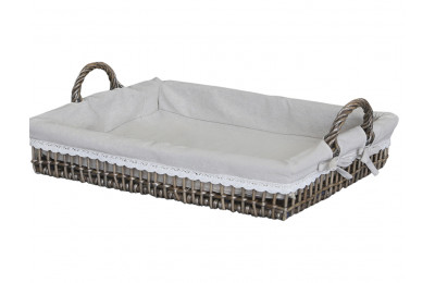 High Quality Old Rustic French Style Whicker Tray with Linen Inlay