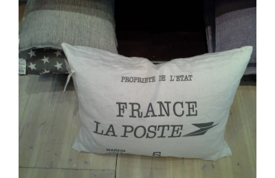 White Linen Cotton 'La Poste France' Cushion Cover